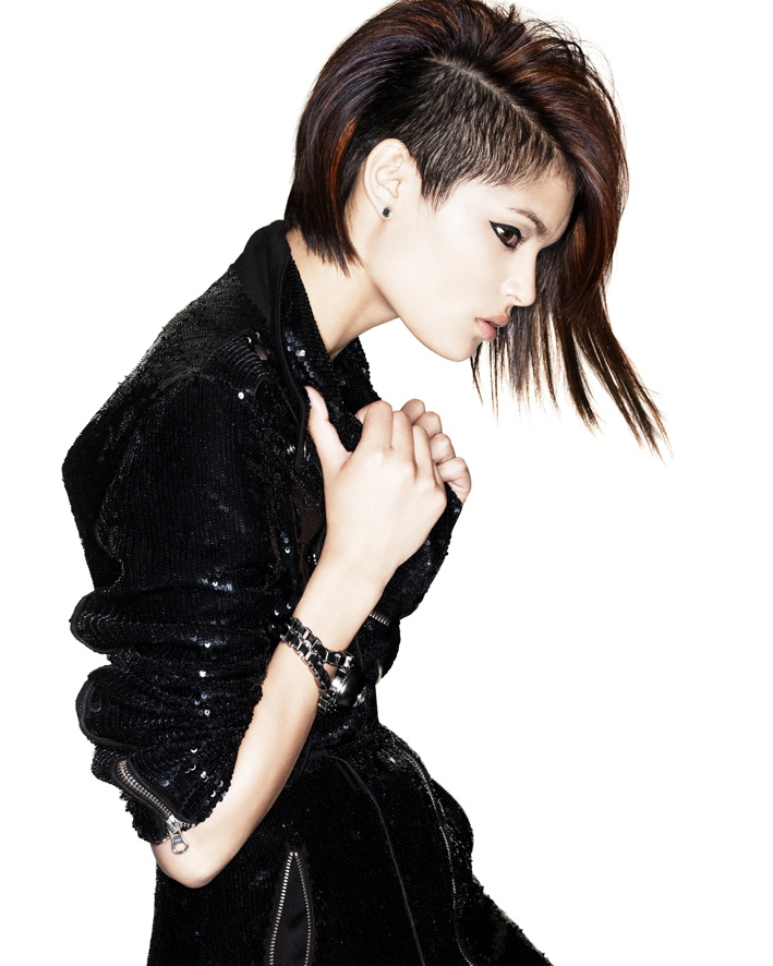 asymmetric undercut brunette hairstyle