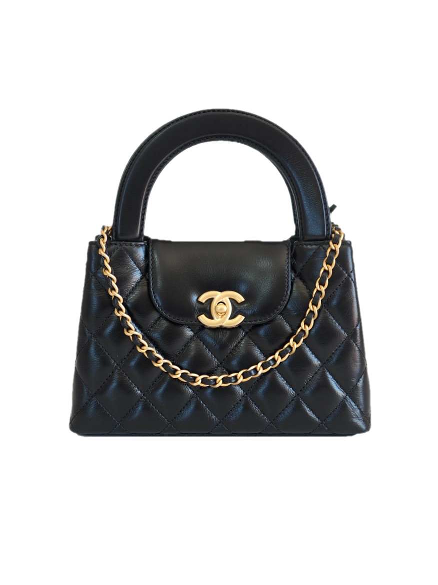 Chanel 24A Kelly Nano mini shopping bag black calfskin GHW