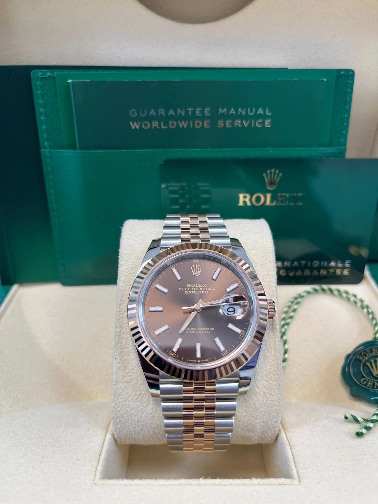 rolex datejust 41 two tone stainless steel and rose gold chocolate index dial fluted bezel jubilee bracelet ref126331 785024 1280x