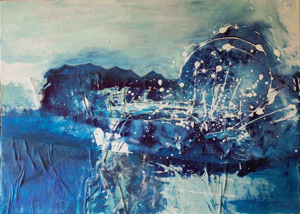 Jakopanec Jasmina U vrtlogu ekspresivne srece kombinirana tehnika akril pastel kolaz 50x70cm 2024